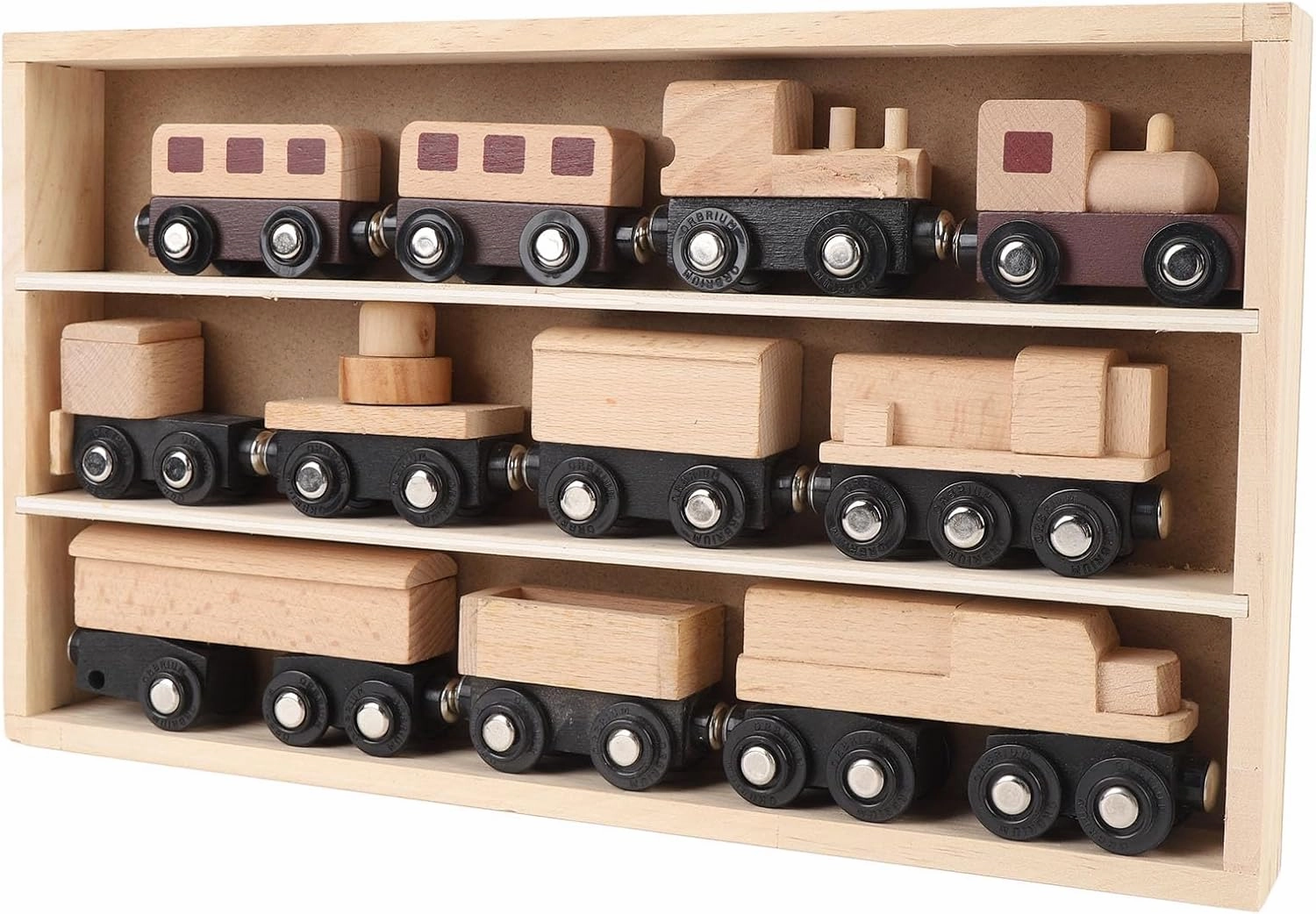 Colorful Wooden Railway Set, Toys for from 2 Years, Compatible with Railway Rails, Including Scene Adjustment and Small Trains, Packed in a Wooden Box