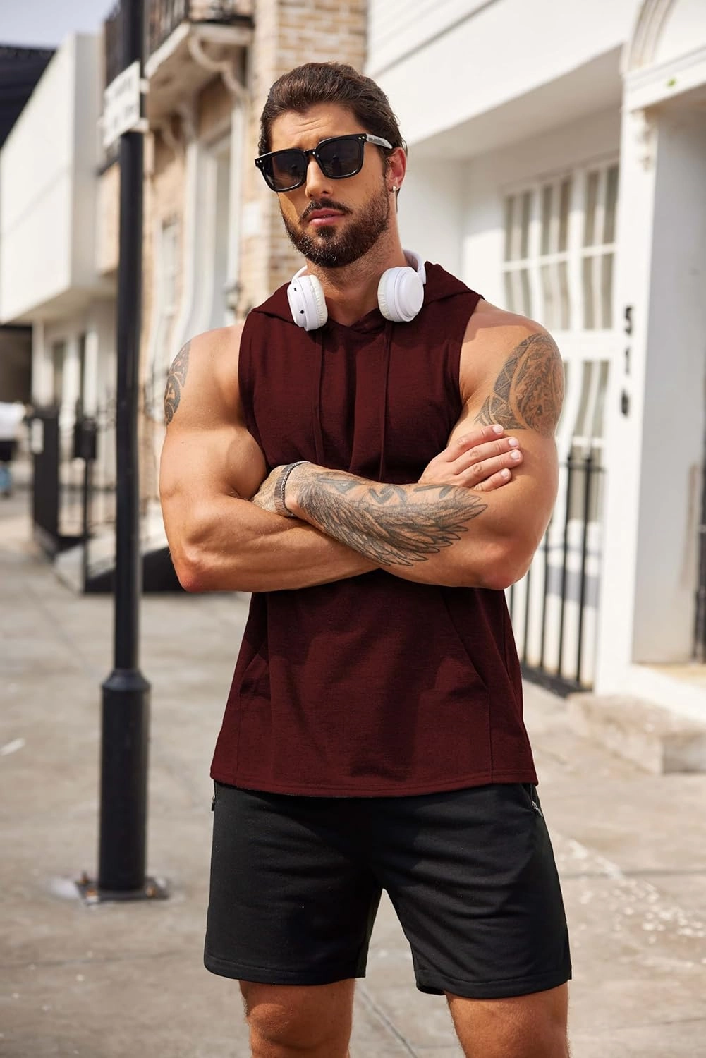 COOFANDY Men's Workout Hooded Tank Tops Bodybuilding Muscle Cut Off T Shirt Sleeveless Gym Hoodies