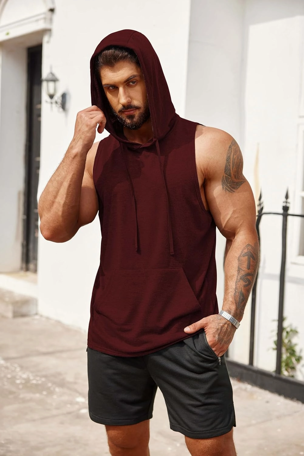COOFANDY Men's Workout Hooded Tank Tops Bodybuilding Muscle Cut Off T Shirt Sleeveless Gym Hoodies