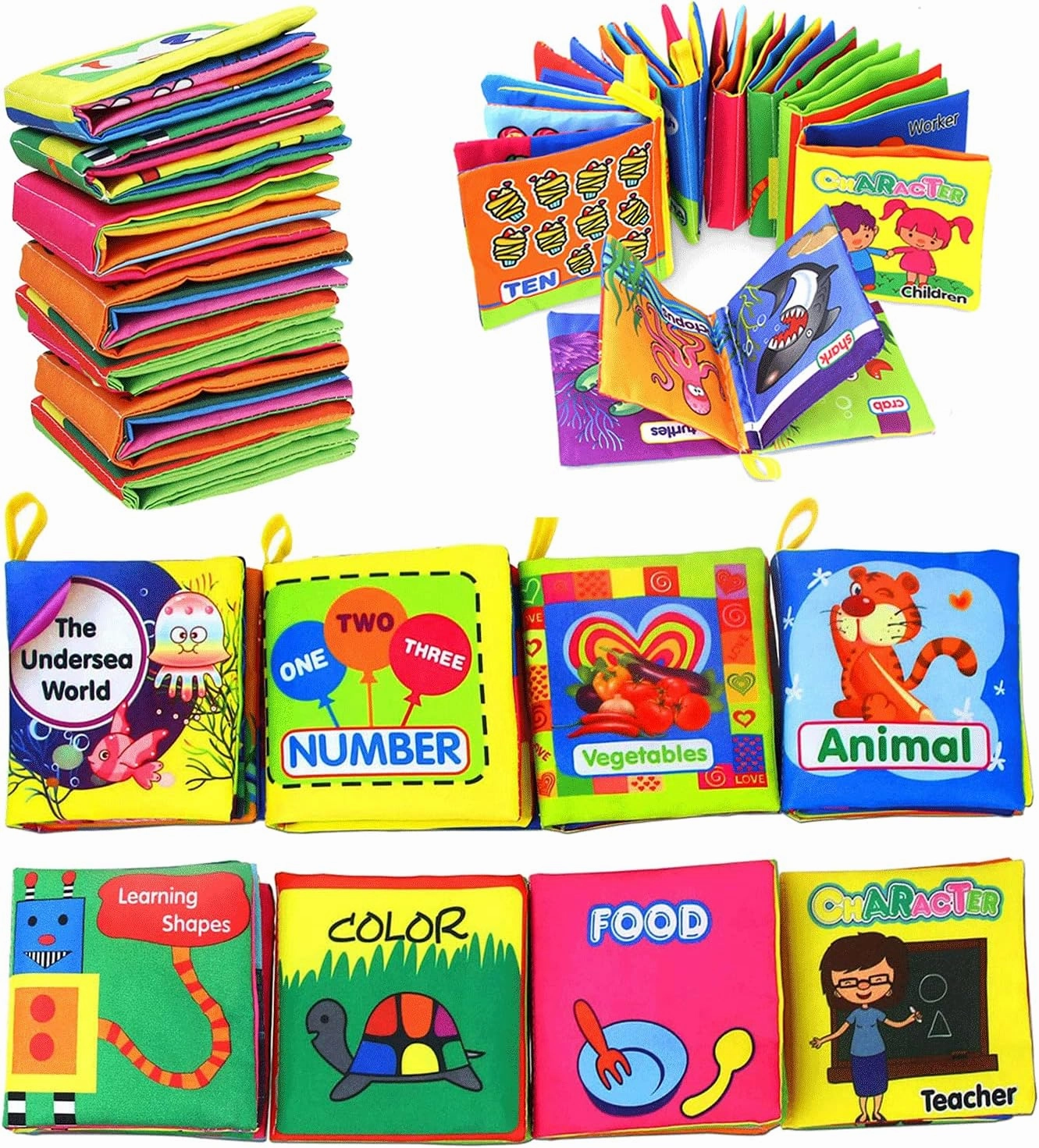 Coolplay Baby's First Non-Toxic Soft Cloth Book Set, Crinkle Books Friction with Rustling Sound - Pack of 8