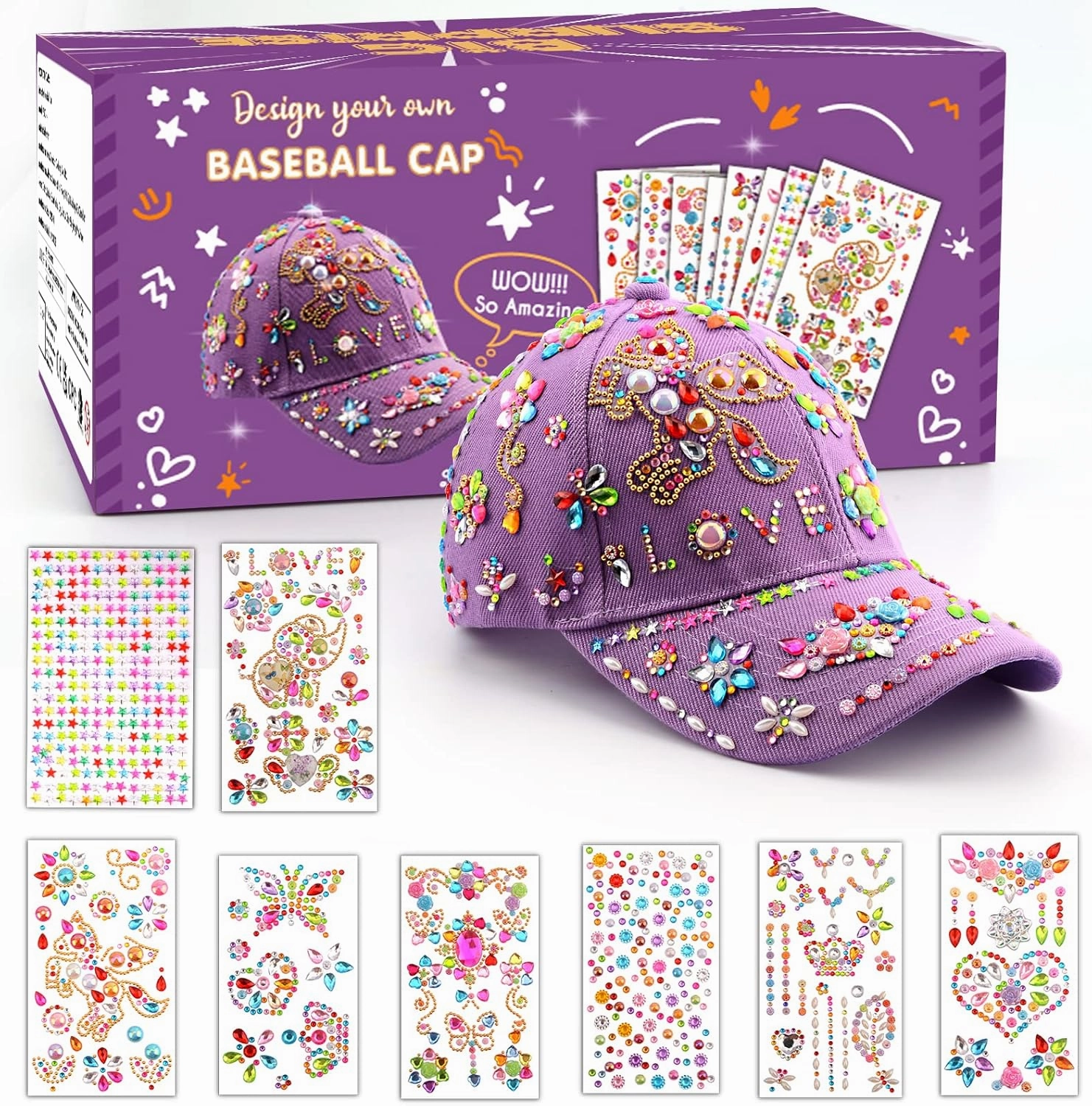 Coosilion Gifts for Girls 4 5 6 7 8 9 10 12 Years Old-Decorate Your Own Baseball Cap with Cute Stickers, Arts & Crafts for Girls Ages 6-12, Birthday Gifts & Back to School Supplies for Kids