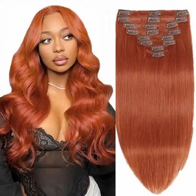 Copper Human Hair Clip in Extensions Colorful 8pcs 120g Seamless Clip in Hair Extensions Ginger Real Hair Extensions Clip Ins Human Hair for Women Soft Straight Extensions Thick End 22inch