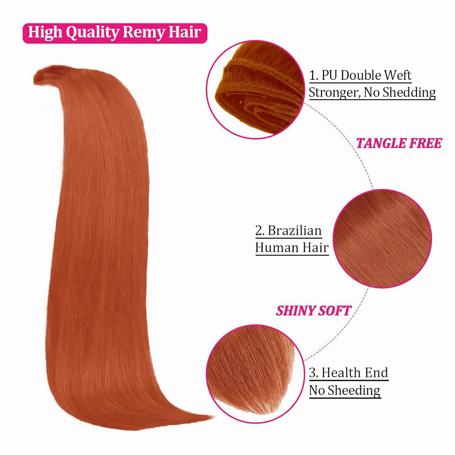 Copper Human Hair Clip in Extensions Colorful 8pcs 120g Seamless Clip in Hair Extensions Ginger Real Hair Extensions Clip Ins Human Hair for Women Soft Straight Extensions Thick End 22inch