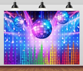 CORFOTO 7x5ft Fabric Sparkling Disco Ball Backdrop for Photography Vintage 70s 80s 90s Disco Stage Background Night Club Neon Dance Party Decorations Photoshoot Booth Studio Props