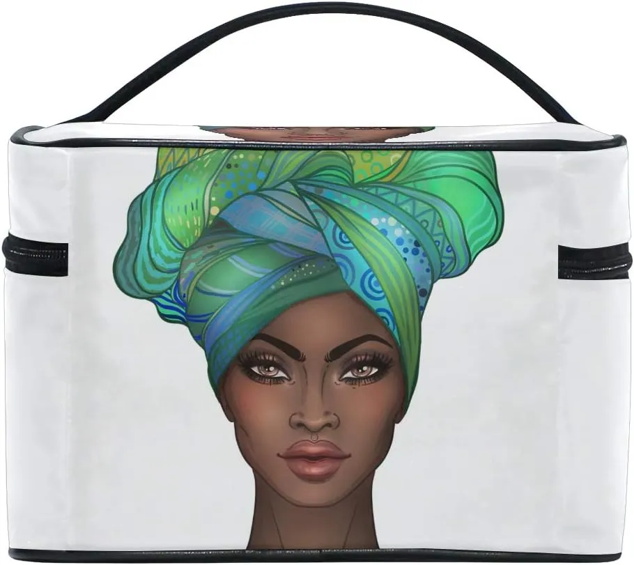 Cosmetic Bag African American Pretty Girl Travel Makeup Train Cases Portable Artist Storage Bag Organizer for Womens