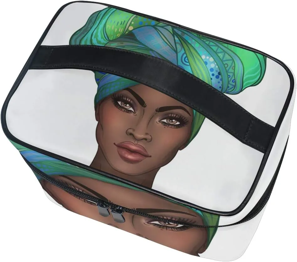Cosmetic Bag African American Pretty Girl Travel Makeup Train Cases Portable Artist Storage Bag Organizer for Womens