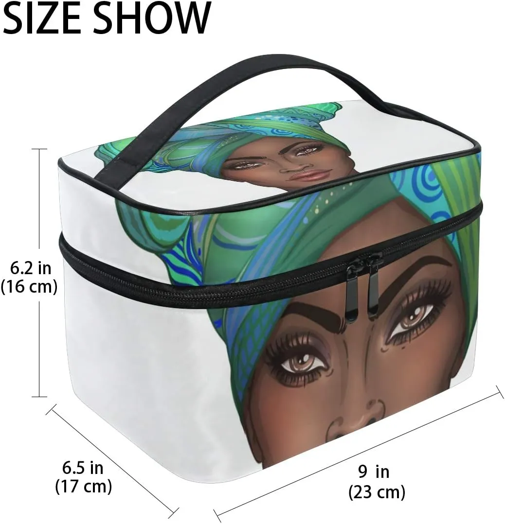 Cosmetic Bag African American Pretty Girl Travel Makeup Train Cases Portable Artist Storage Bag Organizer for Womens