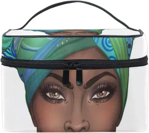 Cosmetic Bag African American Pretty Girl Travel Makeup Train Cases Portable Artist Storage Bag Organizer for Womens