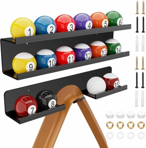 Cosmos Acrylic Billiard Ball Storage Shelf Holder - Pool Balls Display Rack Wall Mount Organizer for 16 Balls & Ball Rack in Billiard Game Room & Bar Pool Cue Accessory (Solid Black)