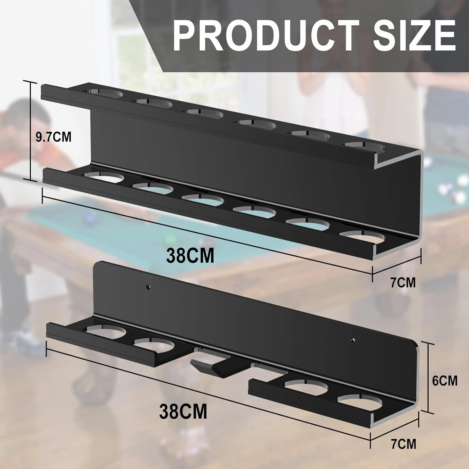Cosmos Acrylic Billiard Ball Storage Shelf Holder - Pool Balls Display Rack Wall Mount Organizer for 16 Balls & Ball Rack in Billiard Game Room & Bar Pool Cue Accessory (Solid Black)