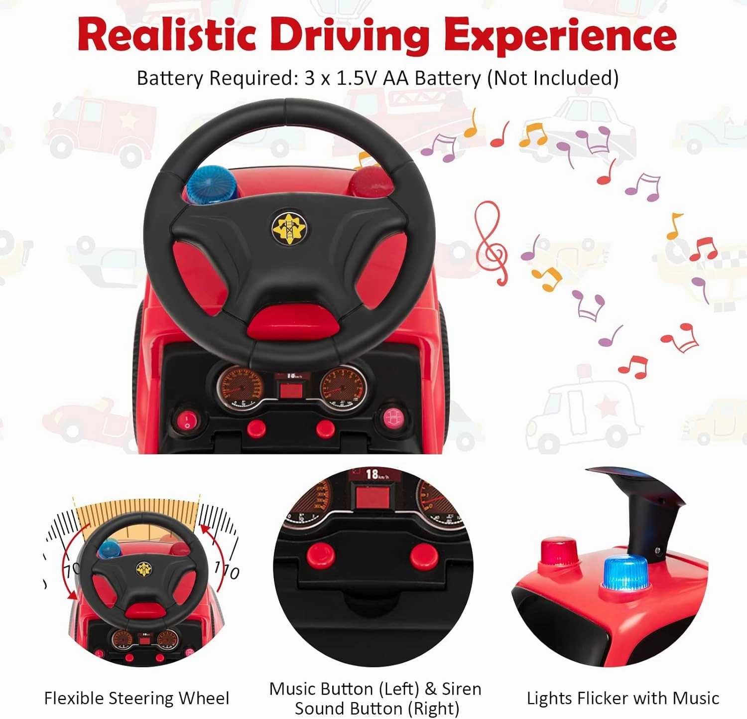 Costzon Kids Ride On Fire Truck, Ride On Push Car with Ladder Bubble Maker, Headlights, Siren Sounds & Music, Foot-to-Floor Sliding Car for Toddlers, Gift for Boys Girls Aged 18-36 Months