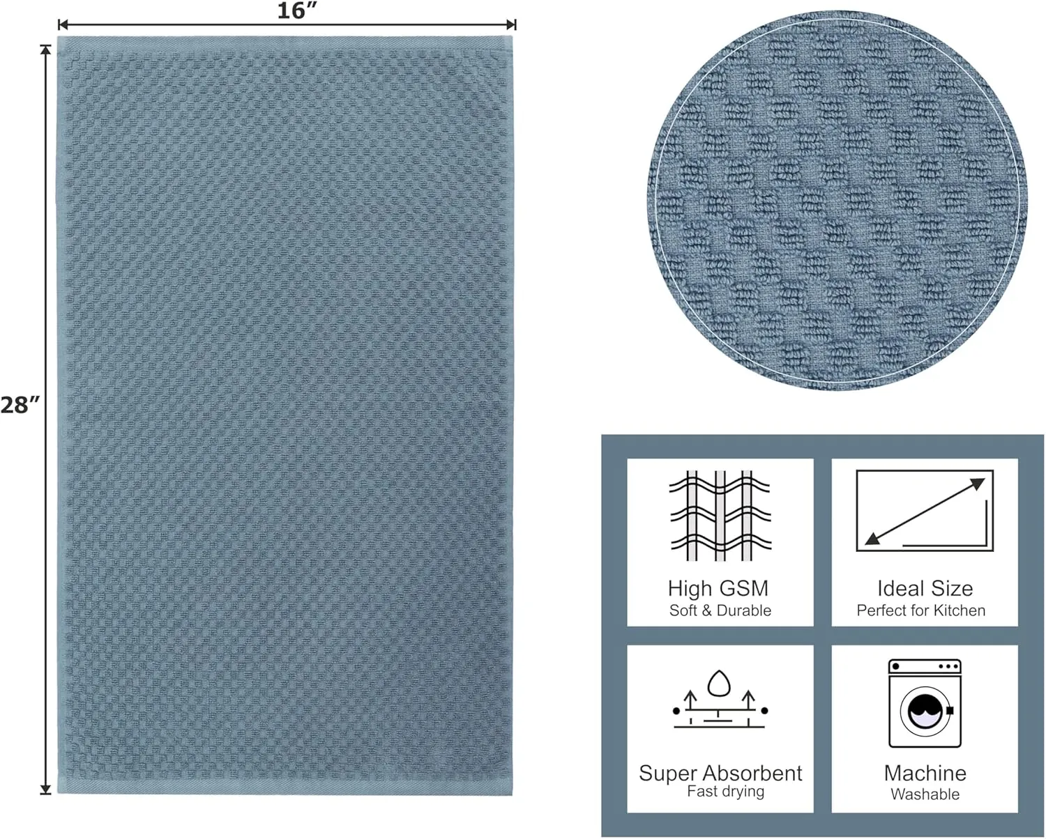 COTTON CRAFT Amazing Kitchen Towel - Set of 12 Terry Towels - 100% Cotton Euro Café Waffle Weave Dish Towel Set - Soft Absorbent Quick Dry Low Lint Reusable Pantry Bar Cleaning Cloth - 16 x 28 - Blue