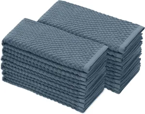 COTTON CRAFT Amazing Kitchen Towel - Set of 12 Terry Towels - 100% Cotton Euro Café Waffle Weave Dish Towel Set - Soft Absorbent Quick Dry Low Lint Reusable Pantry Bar Cleaning Cloth - 16 x 28 - Blue
