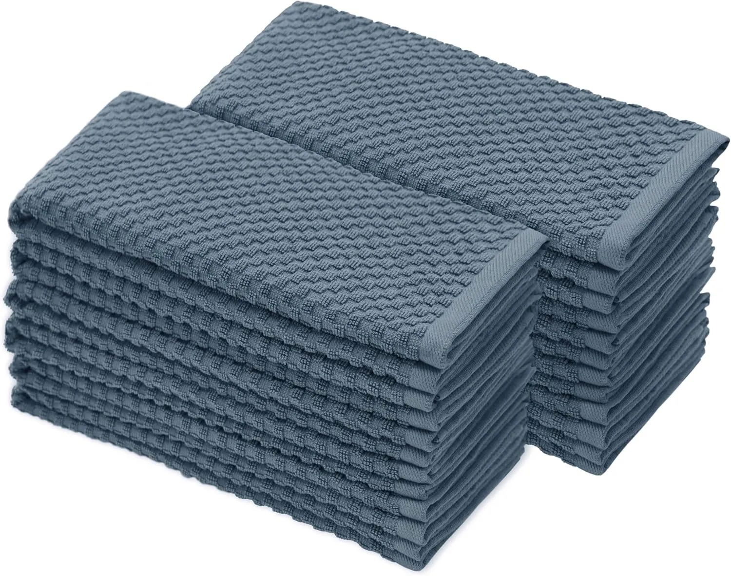 COTTON CRAFT Amazing Kitchen Towel - Set of 12 Terry Towels - 100% Cotton Euro Café Waffle Weave Dish Towel Set - Soft Absorbent Quick Dry Low Lint Reusable Pantry Bar Cleaning Cloth - 16 x 28 - Blue