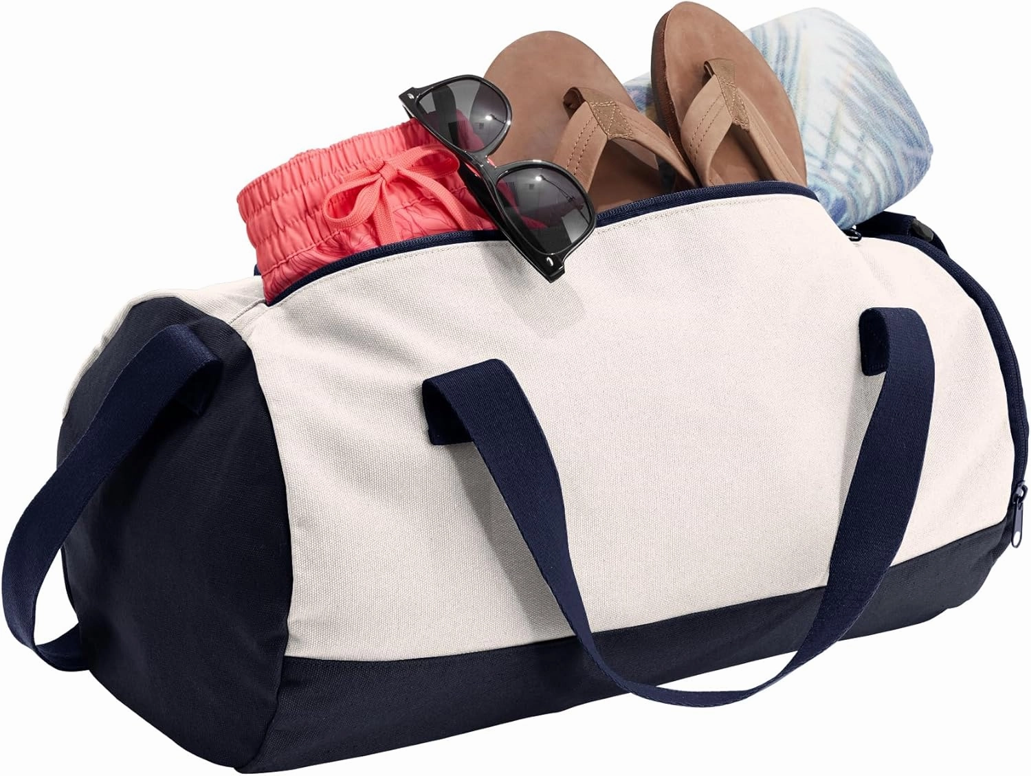 Cotton Sports Duffel Bag with Multiple Different Sport Design Choices (True Navy/Soft White, Basketball)