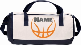 Cotton Sports Duffel Bag with Multiple Different Sport Design Choices (True Navy/Soft White, Basketball)