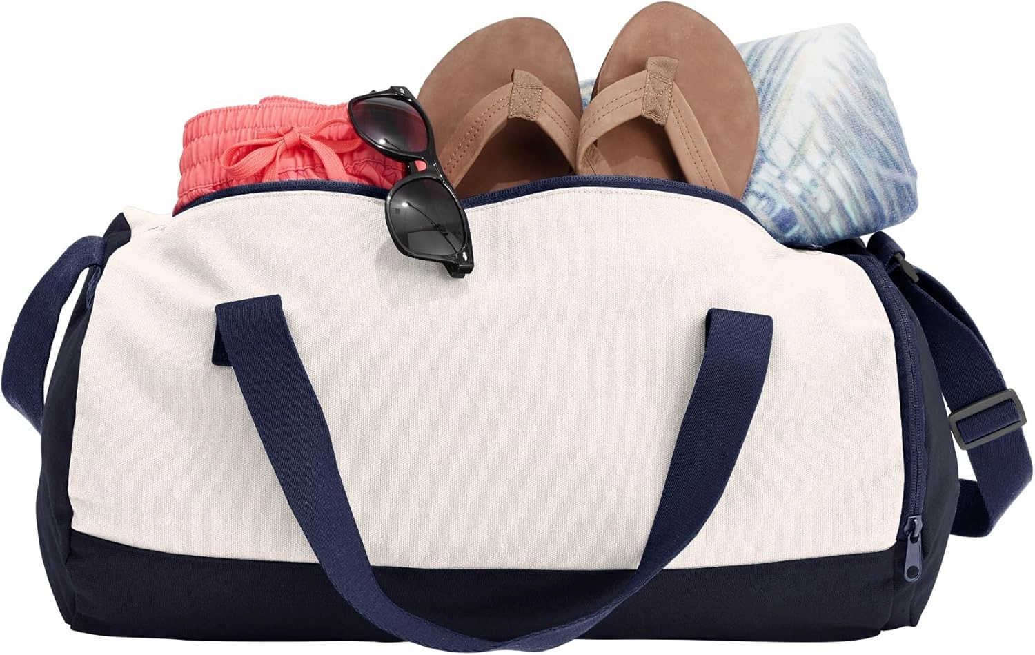 Cotton Sports Duffel Bag with Multiple Different Sport Design Choices (True Navy/Soft White, Basketball)