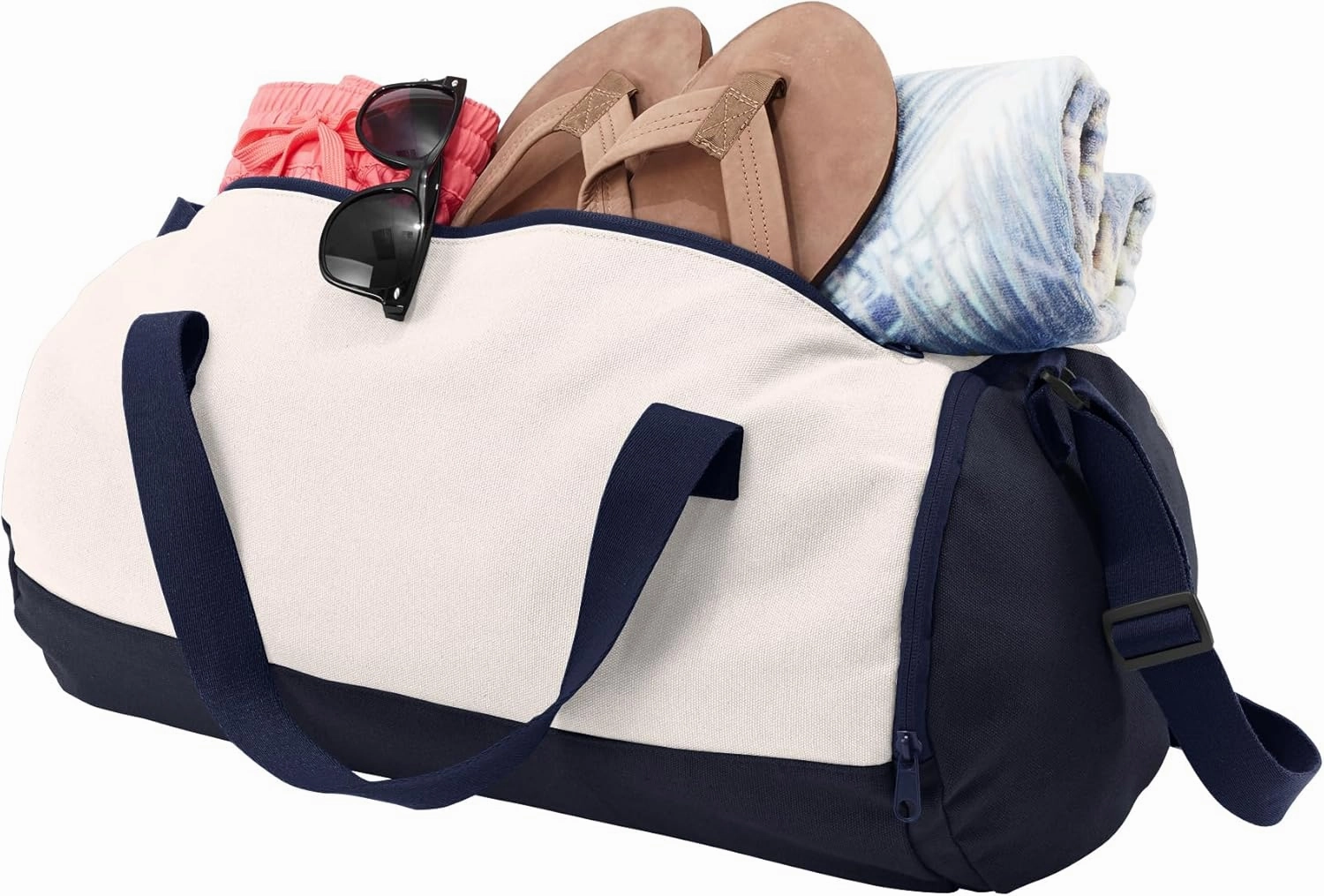 Cotton Sports Duffel Bag with Multiple Different Sport Design Choices (True Navy/Soft White, Basketball)