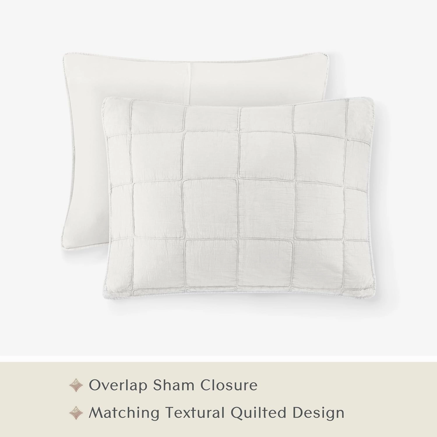 CROSCILL Quilt Set Casual Cord Quilting, Oversized Coverlet for Queen Size Bed, Grid-Patterned Texture, All Season, Lightweight & Soft Pre-Washed Cotton Coverlet Bedspread, Shams, Gema, White 3 Piece