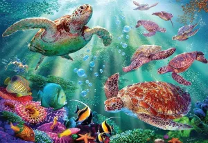 Crown Point Graphics Turtle Voyage 500 Piece Touch Jigsaw Puzzle Artist Steve Sundram Soft Touch Design Ocean Wildlife Puzzle with Sea Turtles Fish Coral Reef and Seahorse 20.5x15 Inch
