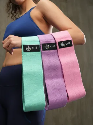 cult HIP Bands Unisex Pack of 3 (Pink,Purple & Green) Max resistance 50 LBS