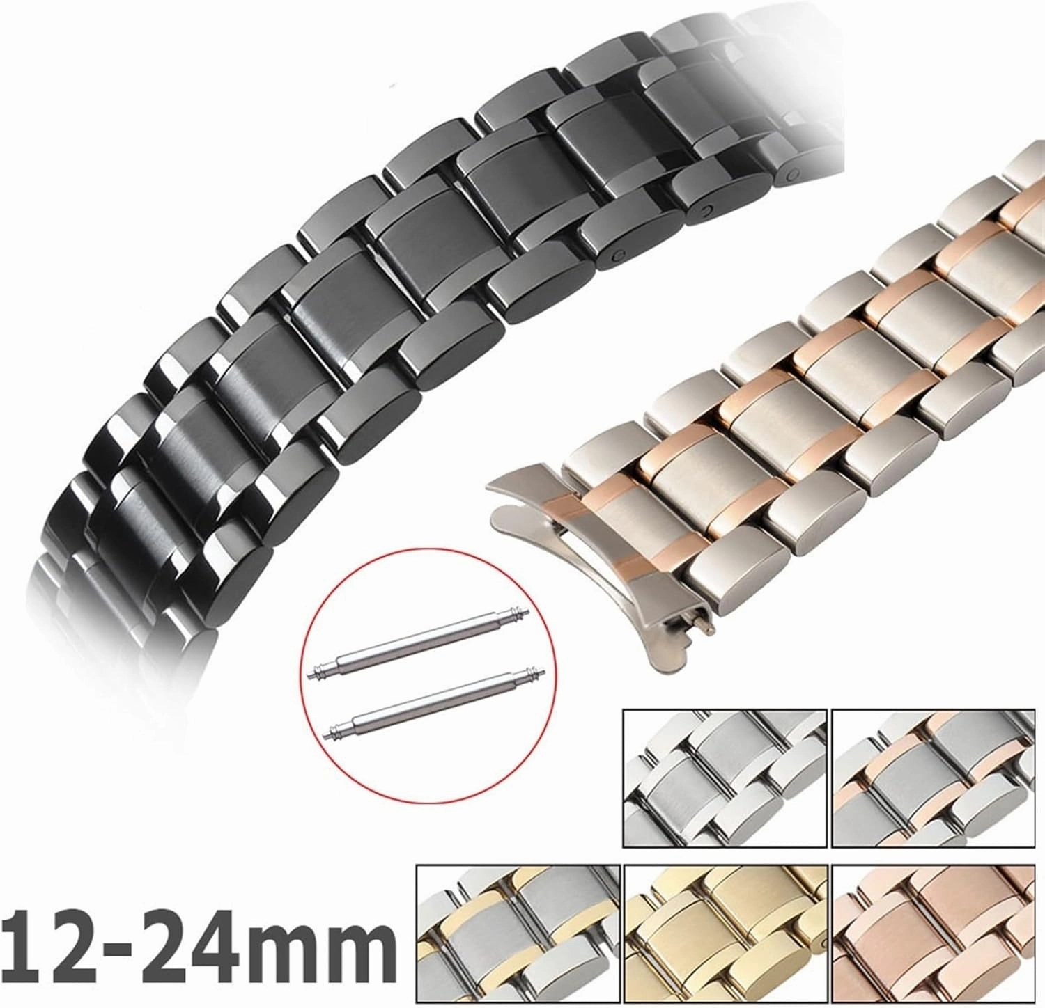 Curved End Stainless Steel Replacement Watch Band 12 14 15 16 17 18 19 20 21 22 23 24mm Watch Strap