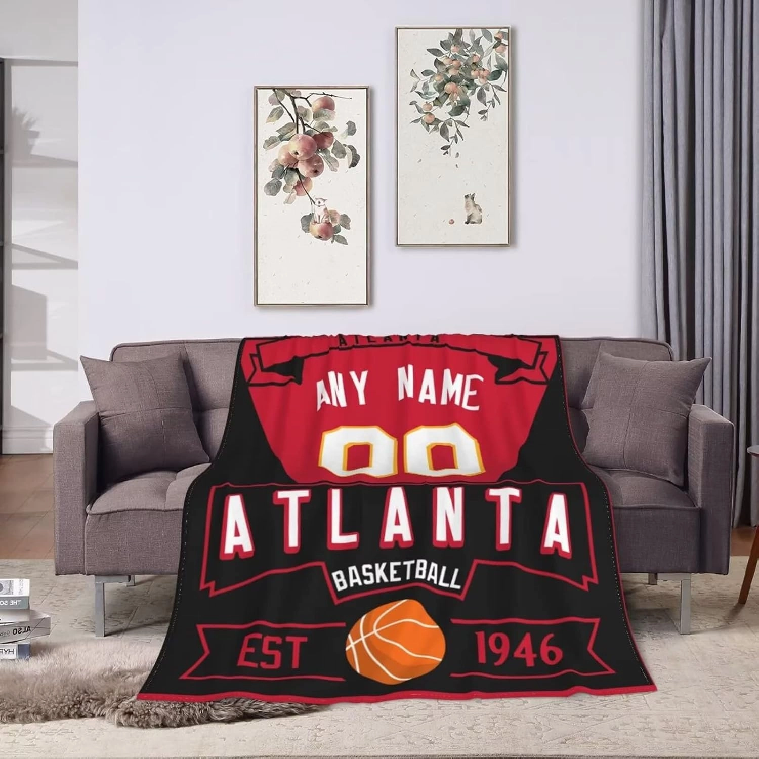 Custom Basketball Throw Blankets Personalized Ultra-Soft Micro Fleece Blankets with Name Numbers for Fans Gifts