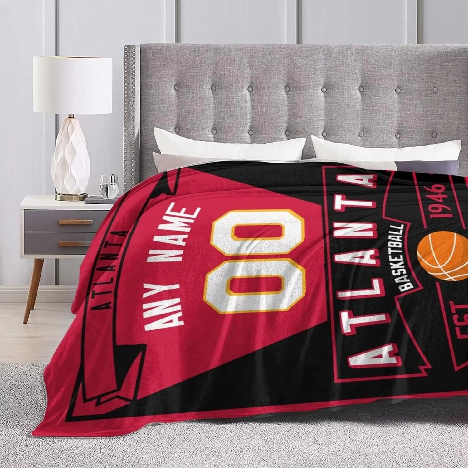 Custom Basketball Throw Blankets Personalized Ultra-Soft Micro Fleece Blankets with Name Numbers for Fans Gifts