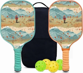 Custom Pickleball Paddles Set with 2 Pickleball Rackets 4 Pickle Balls 1 Carry Bag, Hiking-BJ158 Pattern, Carbon Fiber,Honeycomb Polymer Core & Comfort Grip