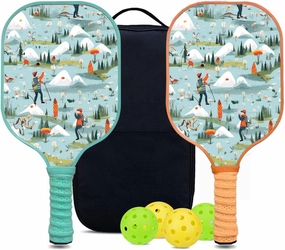 Custom Pickleball Paddles Set with 2 Pickleball Rackets 4 Pickle Balls 1 Carry Bag, Hiking-BJ171 Pattern, Carbon Fiber,Honeycomb Polymer Core & Comfort Grip