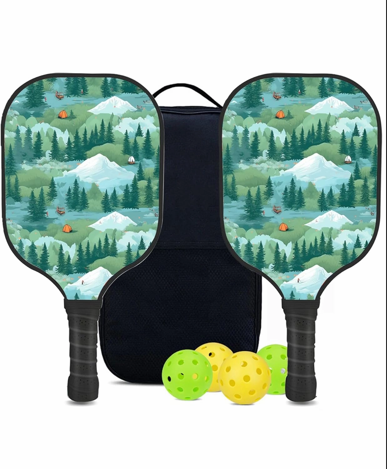 Custom Pickleball Paddles Set with 2 Pickleball Rackets 4 Pickle Balls 1 Carry Bag, Hiking-BJ188 Pattern, Carbon Fiber,Honeycomb Polymer Core & Comfort Grip
