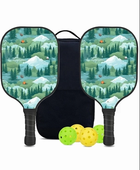 Custom Pickleball Paddles Set with 2 Pickleball Rackets 4 Pickle Balls 1 Carry Bag, Hiking-BJ188 Pattern, Carbon Fiber,Honeycomb Polymer Core & Comfort Grip