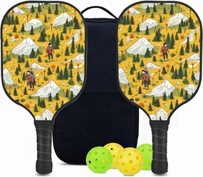 Custom Pickleball Paddles Set with 2 Pickleball Rackets 4 Pickle Balls 1 Carry Bag, Hiking-BJ430 Pattern, Carbon Fiber,Honeycomb Polymer Core & Comfort Grip