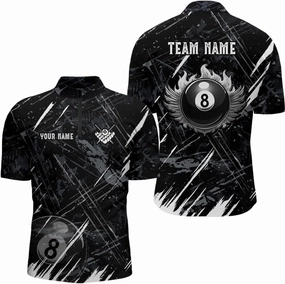 Customized Billiard Jerseys, 8 Ball Shirt, Billiards Shirts for Men, Red Grunge 8 Ball Quarter-Zip Pool