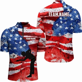 Customized Billiard Jerseys, 8 Ball Shirt, Billiards Shirts for Men, Red Grunge 8 Ball Quarter-Zip Pool
