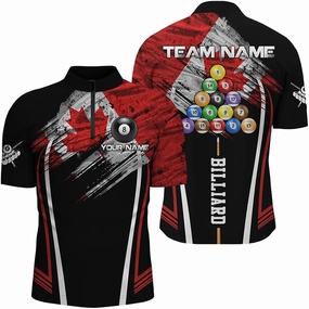 Customized Billiard Jerseys, 8 Ball Shirt, Billiards Shirts for Men, Red Grunge 8 Ball Quarter-Zip Pool