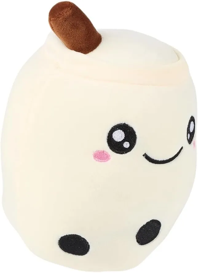 Cute White Boba Milk Tea Plush Pillow, Creative Bubble Stuffed Animal Toy, Soft Squishy Kawaii Birthday Christmas Holiday Valentines Gifts, 9.06"