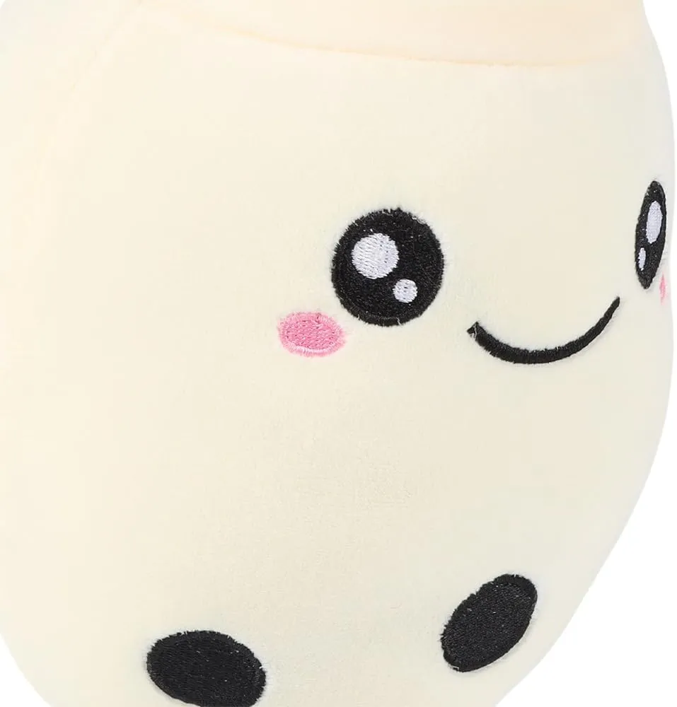 Cute White Boba Milk Tea Plush Pillow, Creative Bubble Stuffed Animal Toy, Soft Squishy Kawaii Birthday Christmas Holiday Valentines Gifts, 9.06"