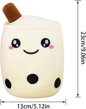 Cute White Boba Milk Tea Plush Pillow, Creative Bubble Stuffed Animal Toy, Soft Squishy Kawaii Birthday Christmas Holiday Valentines Gifts, 9.06"