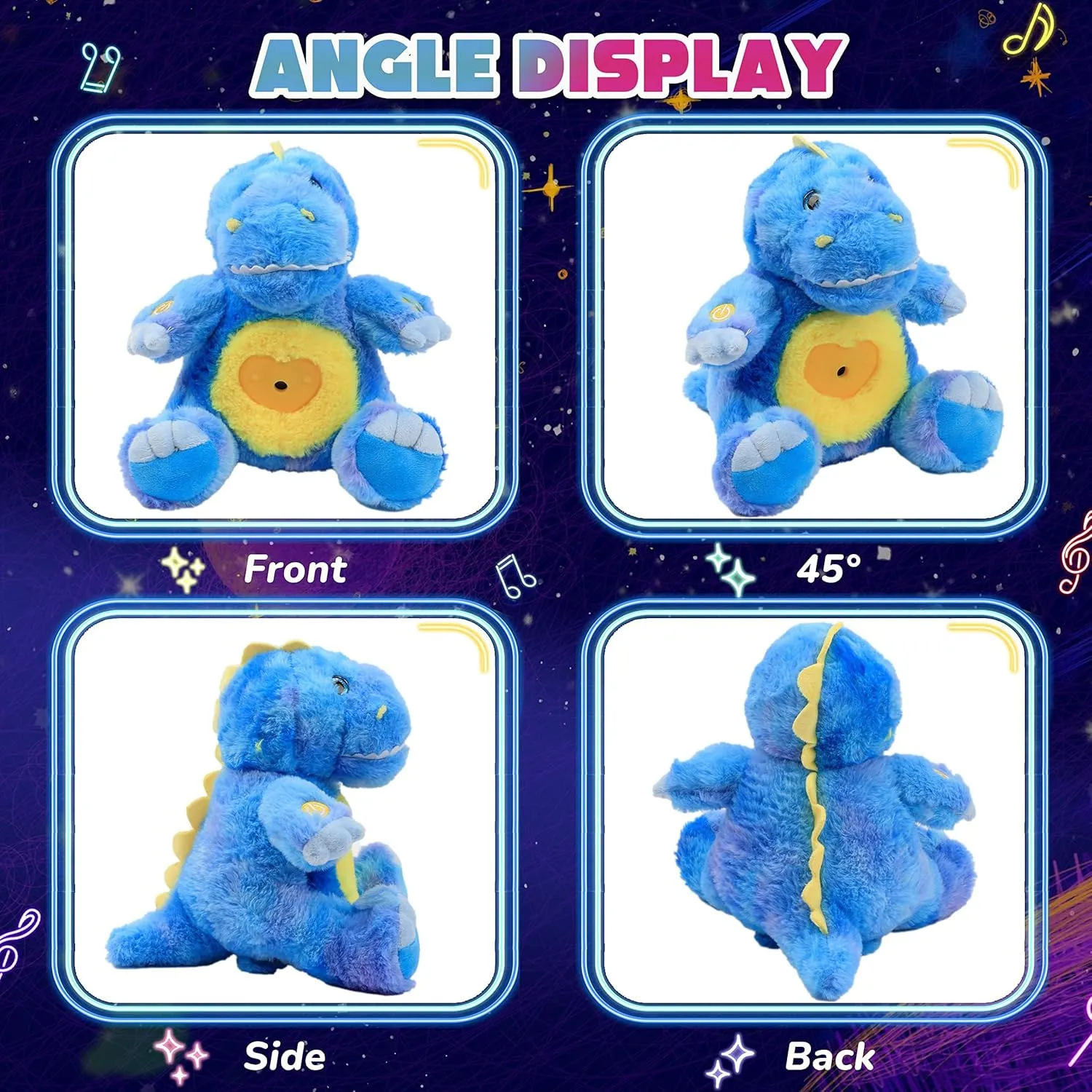 Cuteoy Plush Blue Dinosaur Star Projector Musical Adjustable Singing Night Light Stuffed Animals Glowing T-Rex Plushies Toy Gifts for Kids Birthday Easter Christmas,11''