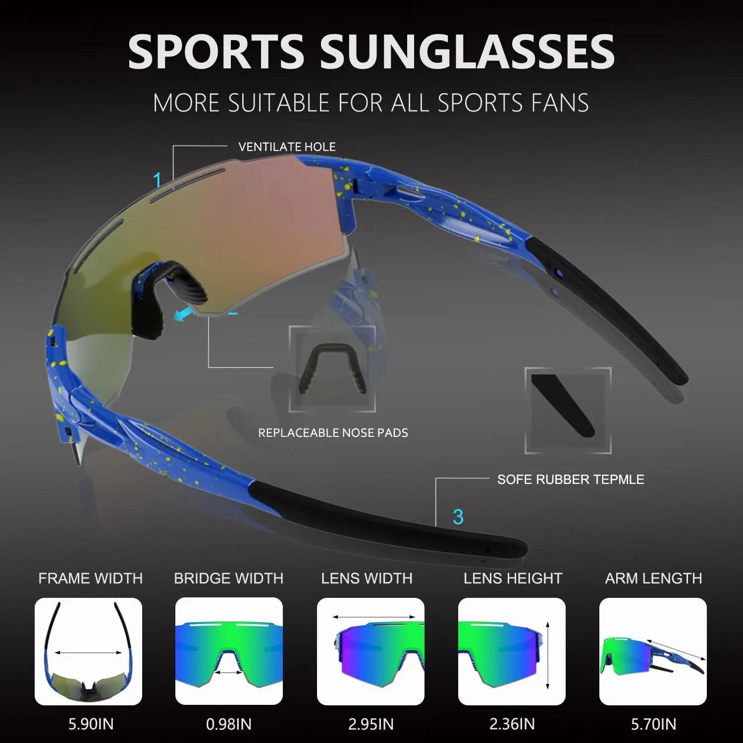 Cycling Sunglasses Polarized Sunglasses for Cycling Men Women with 1 Lens or 3 Interchangeable Lens Baseball Glasses