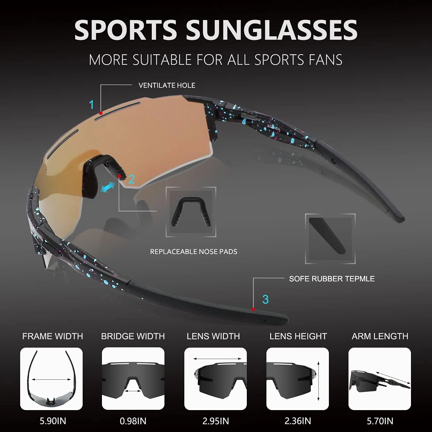 Cycling Sunglasses Polarized Sunglasses for Cycling Men Women with 1 Lens or 3 Interchangeable Lens Baseball Glasses