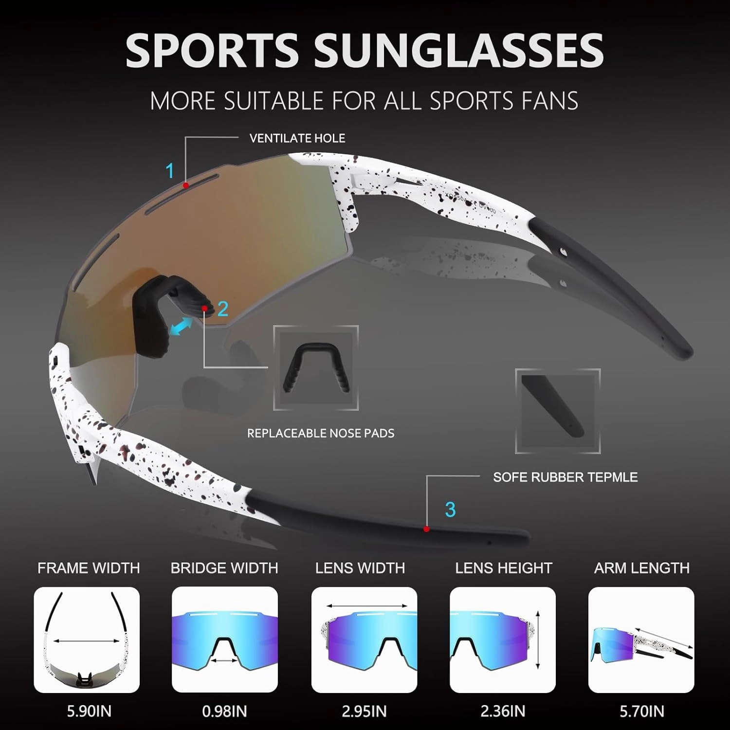 Cycling Sunglasses Polarized Sunglasses for Cycling Men Women with 1 Lens or 3 Interchangeable Lens Baseball Glasses