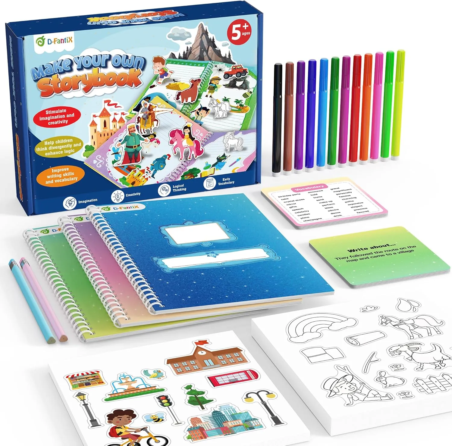 D-FantiX My Storybook Art Kit, Creative Writing & Drawing Activity Set for Boys & Girls, Hardcover Comic Book Making Kit with Stickers, DIY Arts and Crafts Supplies Gifts for Kids Ages 5, 6, 7, 8-12