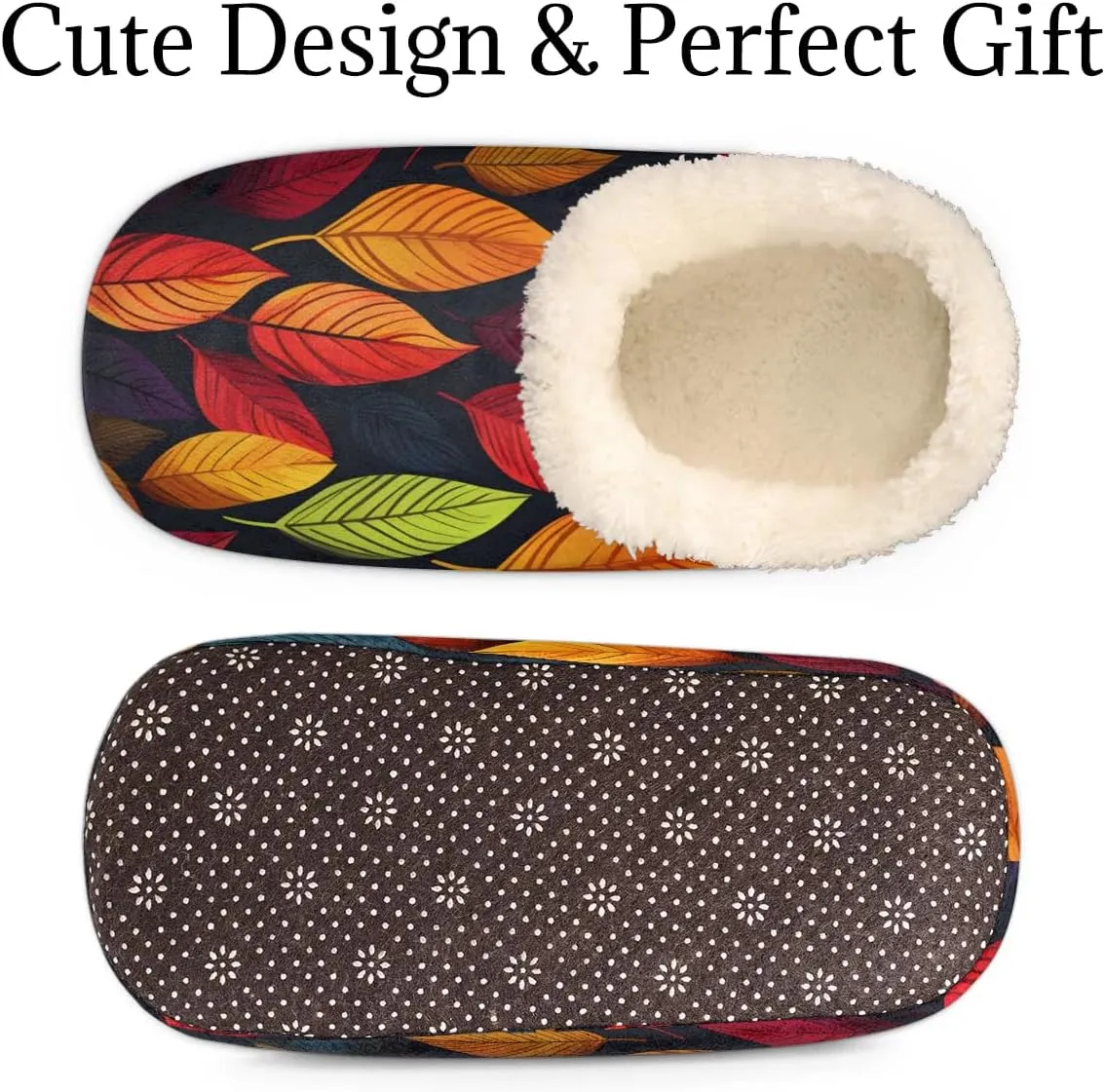 Dark Color Leaf House Slippers for Women Men Indoor Fuzzy Leaves Slippers Closed Back House Shoes Plush Comfy Bedroom Home Slippers