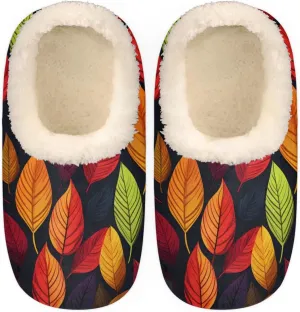 Dark Color Leaf House Slippers for Women Men Indoor Fuzzy Leaves Slippers Closed Back House Shoes Plush Comfy Bedroom Home Slippers
