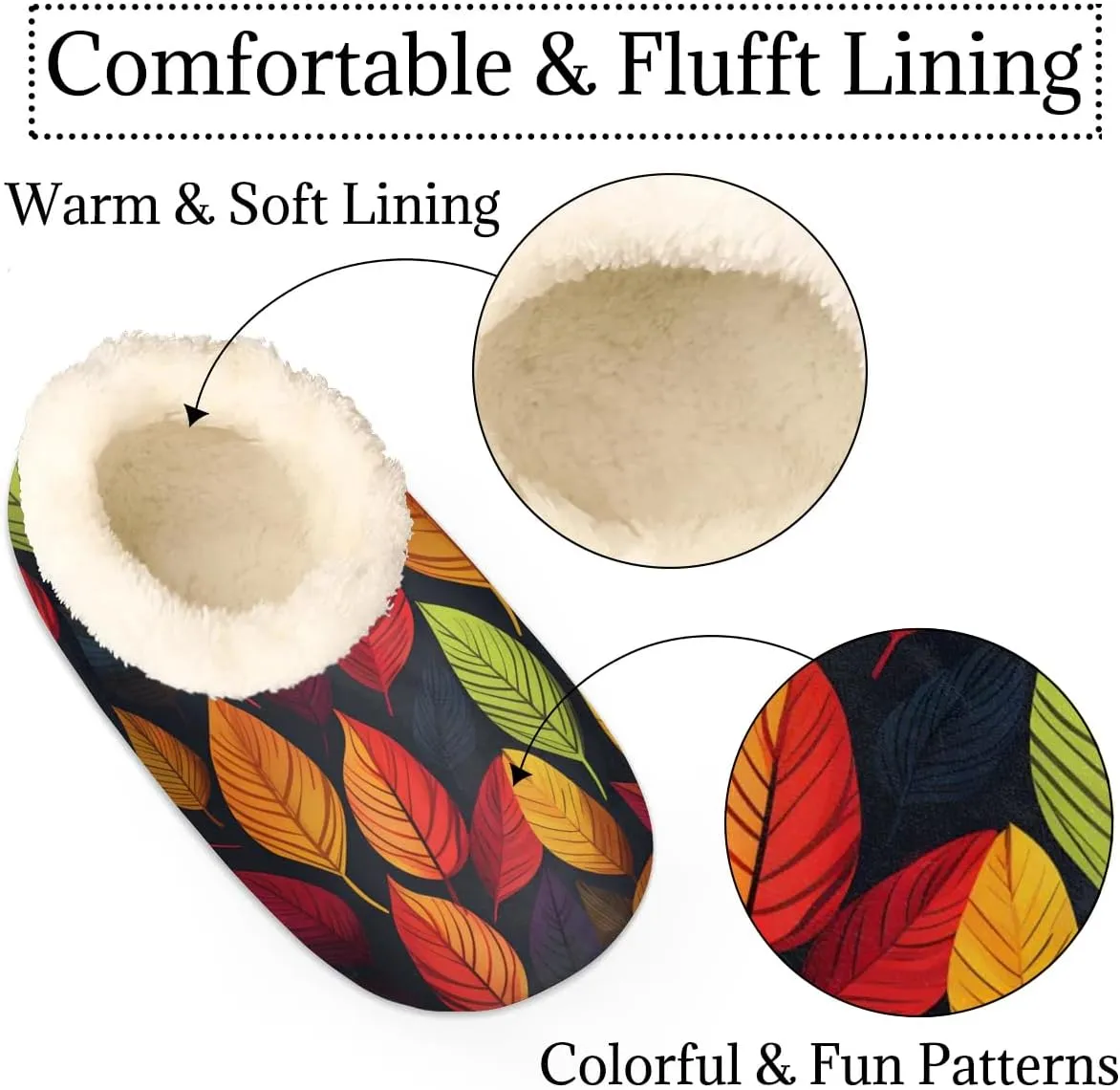 Dark Color Leaf House Slippers for Women Men Indoor Fuzzy Leaves Slippers Closed Back House Shoes Plush Comfy Bedroom Home Slippers
