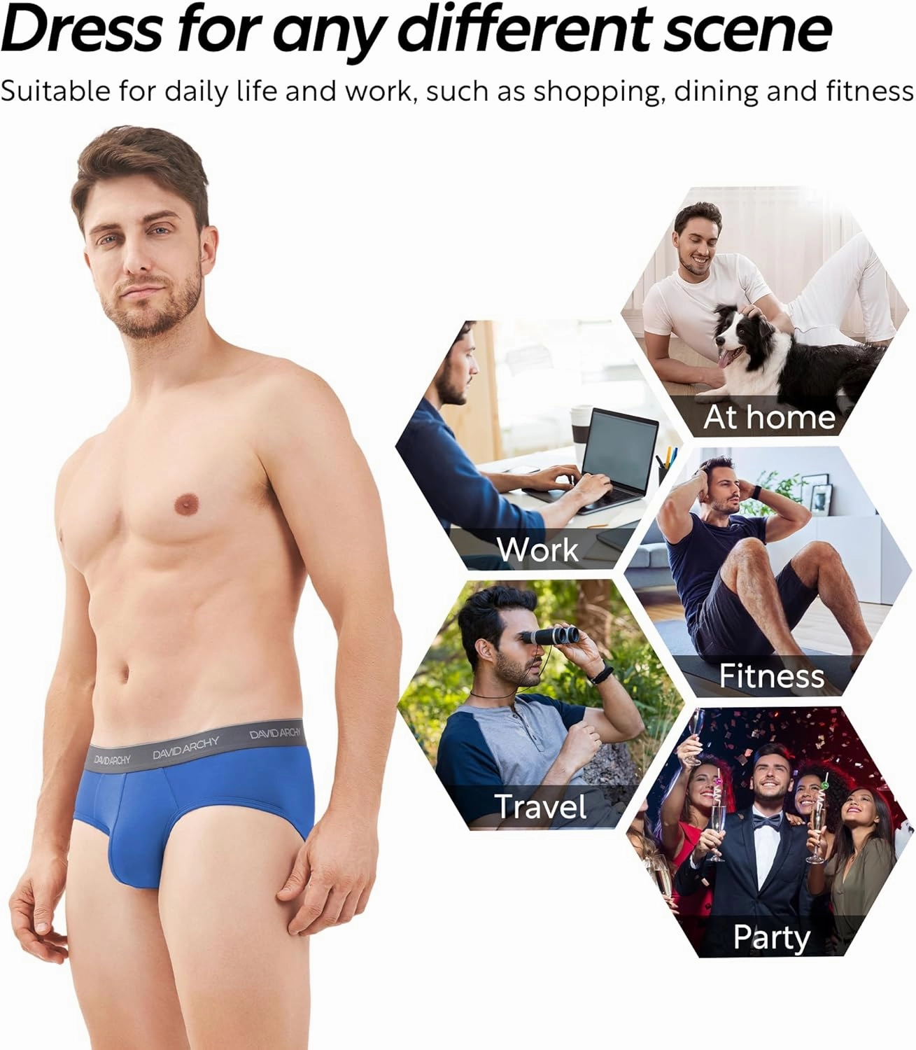 DAVID ARCHY Men's Briefs Rayon Made from Bamboo Underwear Comfort Fit Super Soft Comfort NO Fly Briefs 4 or 7 Pack