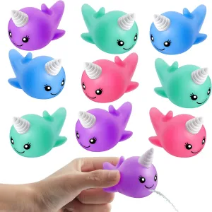 Deekin 24 Pieces Rubber Water Squirting Narwhals Colorful Sea Animal Pool Toys Bath Squirt Toys Bath Squirters for Bathtub Birthday Party Favors Goodie Bag Fillers, 4 Colors