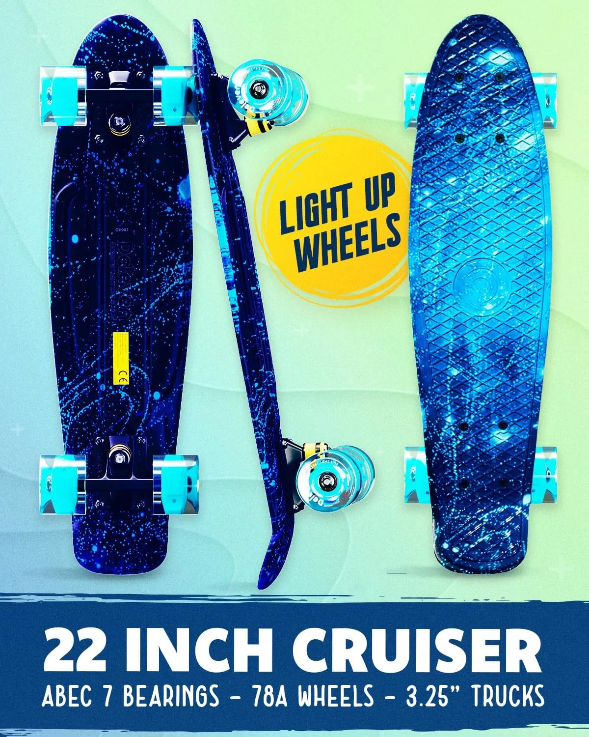 Deleven 22" Skateboard with Skate Tool, ABEC 7 Bearings - Mini Skateboard Cruiser for Kids Beginners Adults Boys & Girls